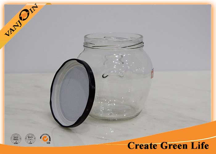 550ml Food Storage Glass Honey Jar With Black Lid 110mm Diameter