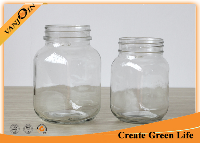 Food Packing Square Shape 12oz 20oz Eco Mason Glass Jars With Lids