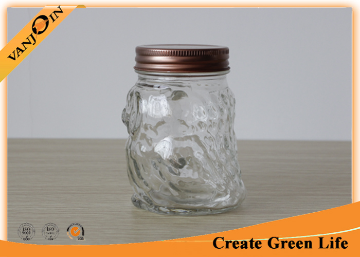 400ml Clear Glass Owl Mason Drinking Jars with Screw Lid and Straw