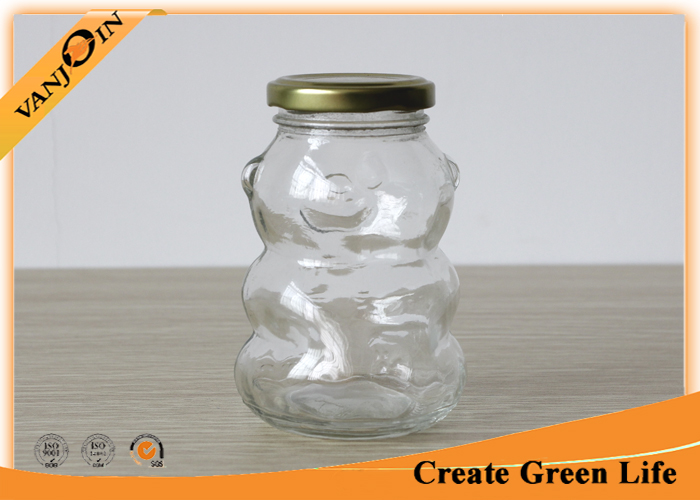 250ml Bear Shape Glass Food Jars , Clear Glass Food Storage Jars With Twist Off Lids For Cookie