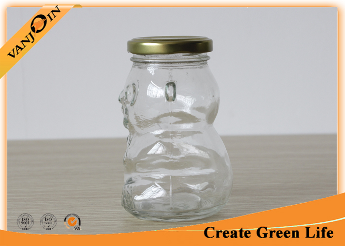 250ml Bear Shape Glass Food Jars , Clear Glass Food Storage Jars With Twist Off Lids For Cookie