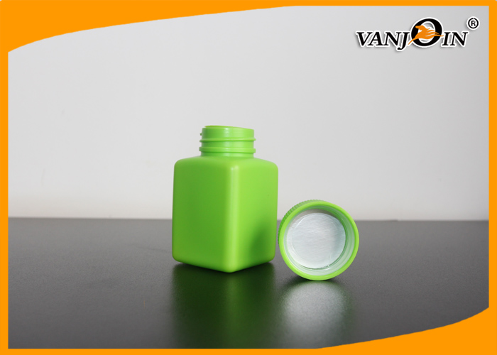 Green Square 100ml Plastic Pharmacy Bottles , Small Plastic Pill Bottles