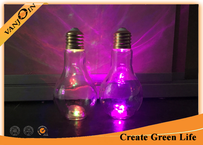 Decorative Glass Beverage Bottles , 500ml LED Light Bulb Glass Juice Bottle with Lid