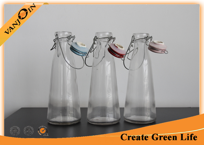 500 ml Glass Vintage Milk Bottles With Ceramic Lid / Wire Handle