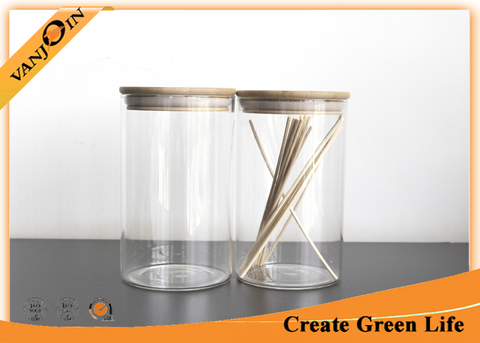 Food Grade Glass Storage Jars With Lids , Eco Friendly Bamboo Storage Jars