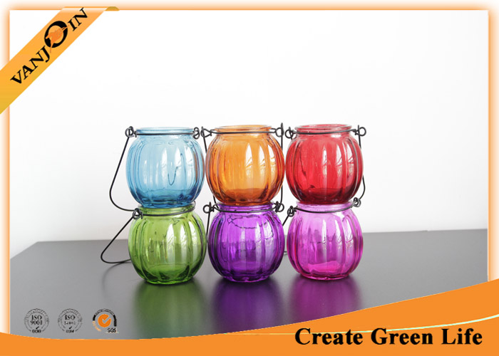 200ml Decorative Spray Colored Pumpkin Shaped Glass Hanging Candle Holder Lamp