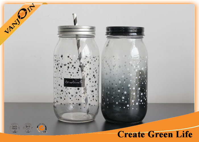 Canned Food / Beverage Packing Empty Mason Jars With Stars Printing