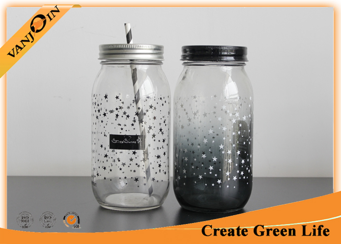 Canned Food / Beverage Packing Empty Mason Jars With Stars Printing