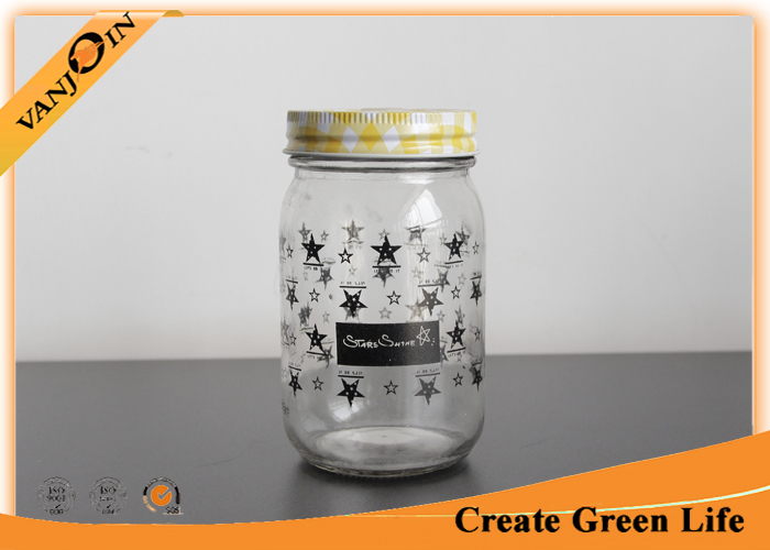 Canned Food / Beverage Packing Empty Mason Jars With Stars Printing