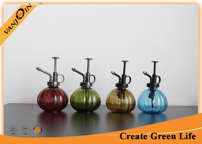 Sprayed Pumpkin Shaped Glass Storage Jars with Lids , Glass Watering Can For Potted Plant