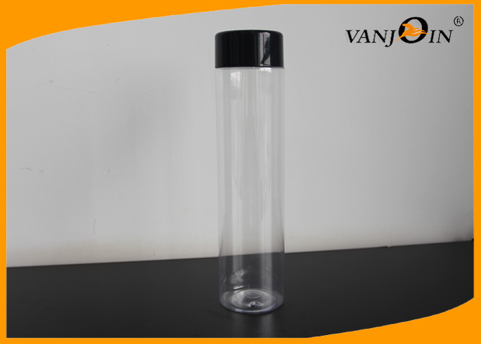 PET Clear Straight Sided Cylinder 700ml Plastic Juice Bottles with Black Screw Cap