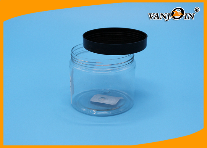 360ML Round Wide Mouth PET Plastic Food Jar Candy Jar With Black Lid