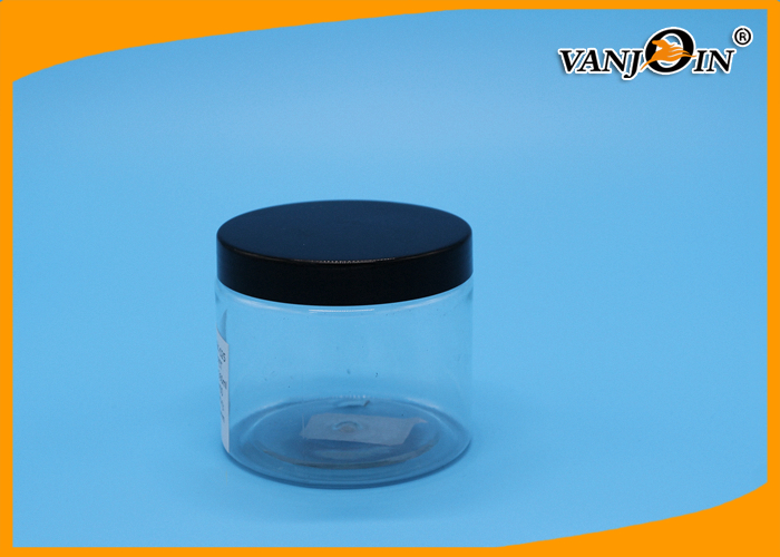 360ML Round Wide Mouth PET Plastic Food Jar Candy Jar With Black Lid
