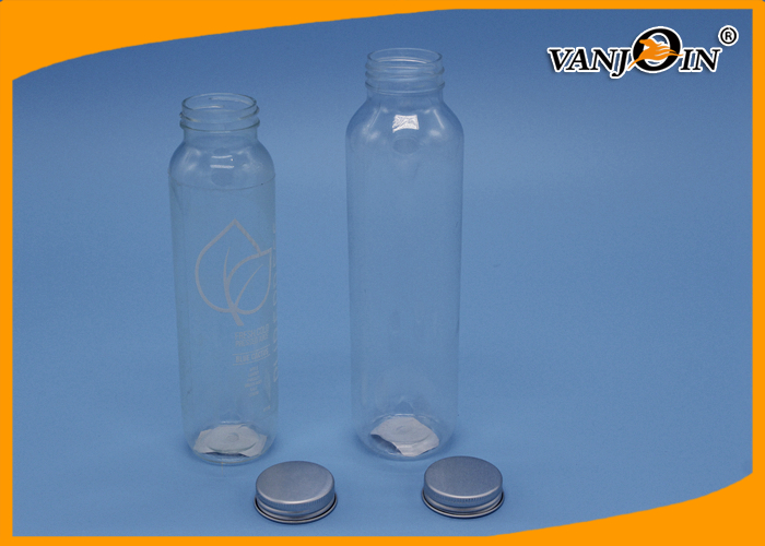 300ml Transparent  Plastic Juice Bottle Cylindrical Plastic Fruit Tea Bottle with Aluminum Lid