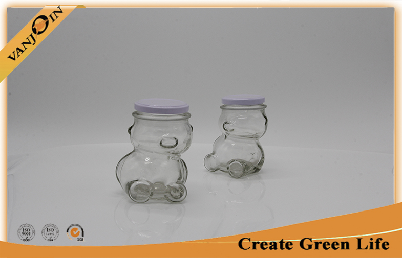 Bear Shape Home Use 320ml Clear Glass Food Jars With Metal Screw Cap