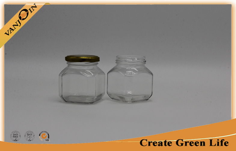 200ml reusable safe Glass Food Jars With Golden Color Lug Cap