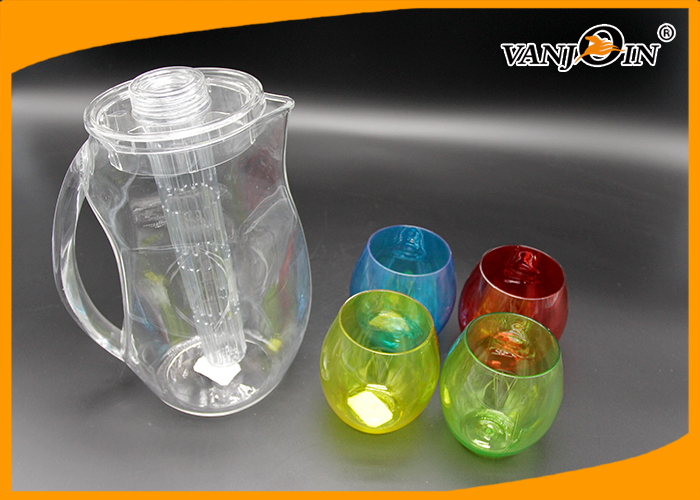 Eco friendly PS 2.8L Clear plastic water jug Juice Kettle Tea Pitcher with 4 Colorful Cups
