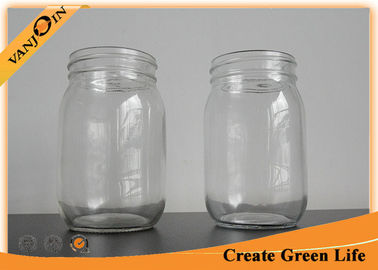 High Fint 16oz Clear Eco Mason Glass Jars / Tin Lid Glass Mason Jar For Food Storage