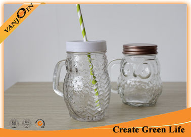 400ml Clear Glass Owl Mason Drinking Jars with Screw Lid and Straw