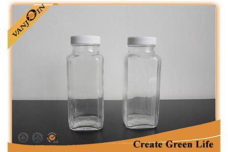 Transparent Plastic Cap French Square Glass Bottles 8oz 250ml Glass Bottles for Beverage