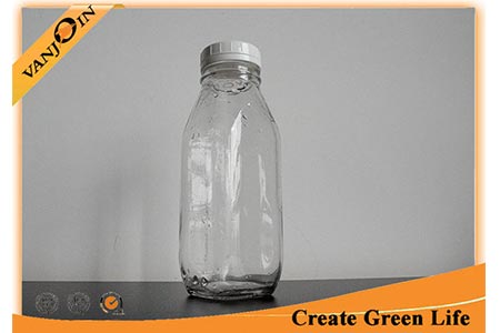 Clear 16oz 500ml French Square Glass Bottles With Screw Cap for Juice / Beverage Packaging