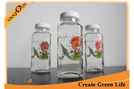 Beverage Packaging 8oz French Square Glass Bottles With Surface Printing 55mm Dia