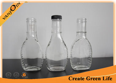 Eco-friendly Food Grade Glass Sauce Bottles for Powder Drugs / Spicy 8oz With Black Plastic Lid