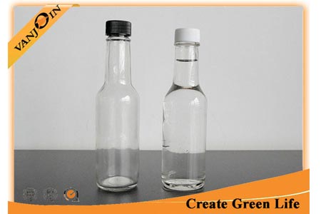 Clear 5oz Woozy Glass Sauce Bottles With Orifice Reducer and Plastic Screw Cap