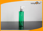 China Recycled 200ml Green Flat Shoulder Wholesale Cosmetic Plastic Bottles with Pumps factory