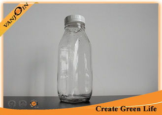 China Clear 16oz 500ml French Square Glass Bottles With Screw Cap for Juice / Beverage Packaging supplier