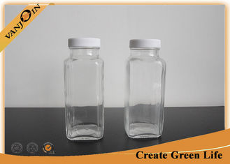 China Transparent Plastic Cap French Square Glass Bottles 8oz 250ml Glass Bottles for Beverage supplier