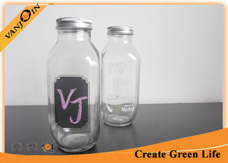 China Empty Clear 16oz French Square Glass Bottles With Printing and Aluminum Lid supplier