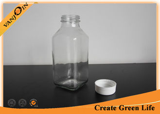 China 12oz Customized Airtight  French Square Glass Bottles With Sealed Plastic Cap supplier
