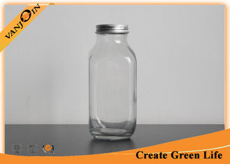China Food Grade 500ml Clear French Square Glass Milk Bottles With Aluminum Cap supplier