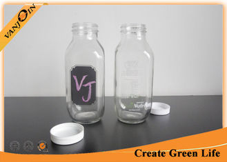 China 16oz French Square Glass Bottles Custom Logo Printed With Plastic Cap 70mm Dia supplier