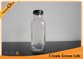 China Sealable French Square Glass Flask Bottles for Juice / Milk / Water , Screw Metal Cap Glass Bottle supplier