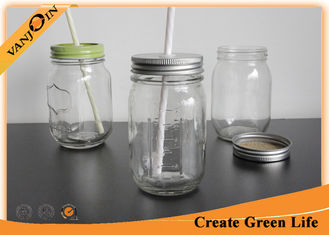 China Regular Mouth Square Embossed Mason Glass Jar For Jam / Paste / Honey 16oz 480ml supplier