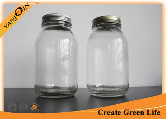 China Transparent Eco Mason Glass Jars 30oz / 1000ml Wide Mouth Glass Jam Jar With Metal Lid supplier