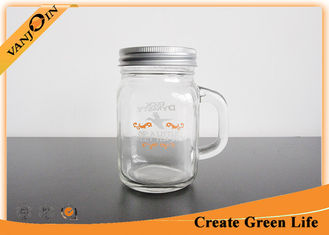 China 12oz Clear Empty Glass Jars For Drinking , Custom Unique Glass Mason Jar with Handle supplier