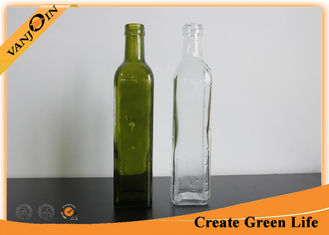 China Home Use 500ml Clear And Green Glass Square Bottles For Olive Oil , Cooking Oil supplier