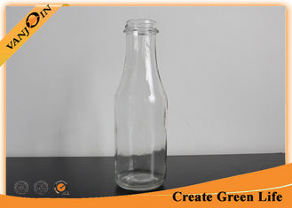 China 320ml Round Glass Sauce Bottles / Ketchup Glass Flask Bottles With Twist Off Metal Cap supplier