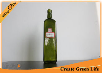China 1 Liter Square Green Glass Bottles For Olive Oil 1000ml Reusable Glass Liquid Bottles supplier