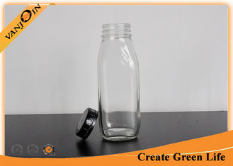 China Clear 10oz Decorative Glass French Square Bottles with Tamper Evident Cap for Milk supplier