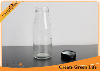 China Reusable Clear 200ml Glass Beverage Bottles / Glass Milk Bottle With Metal LUG Cap supplier