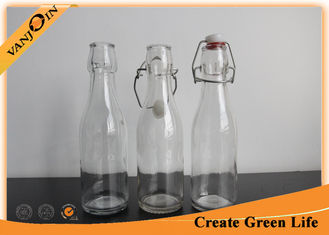 China 250ml Milk / Juice Drink Glass Beverage Bottles With Plastic Swing Top , Empty Glass Bottle supplier