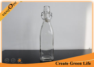 China Food Grade Safety 500ml Swing Top Square Glass Bottles For Milk , Juice , Beverage Packaging supplier
