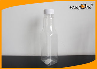China Long Neck Square PET Plastic Juice Bottles With Tamper Evident Cap 400ML for Beverage Plant supplier