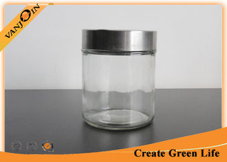 China 500ml Cylinder Airtight Glass Storage Jars With Stainless Steel Lid , Glass Jars for Storage supplier