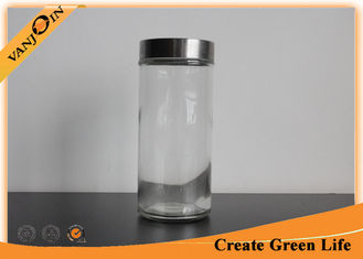 China 1000ml Large Cylinder Glass Storage Jars with Lids / Screw Metal Lid Glass Storage Bottles supplier