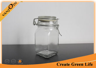 China Clear 250ml Square Glass Storage Jars with Lids , Small  Tea Coffee Sugar Storage Jars supplier